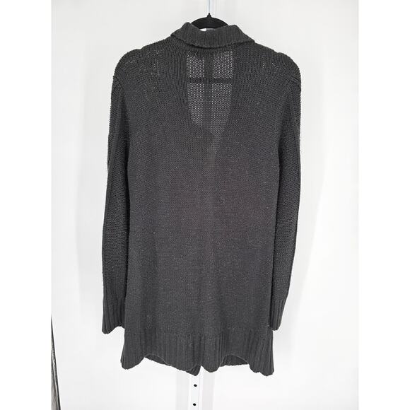 Effeci Womens Sz L Knee Length Knit Button Up Cardigan Sweater Black Collared - Picture 4 of 4